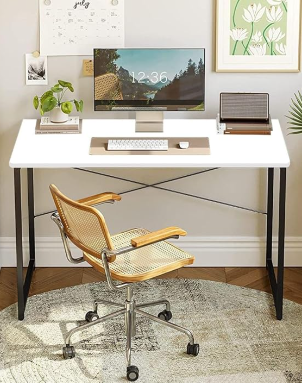 QARA Wood Laminated Study Table Computer Desk for Home & Office (Pearl White)