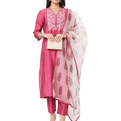 Posha Craft Womens Viscose Silk Heavy Embroidered Straight Chudidar