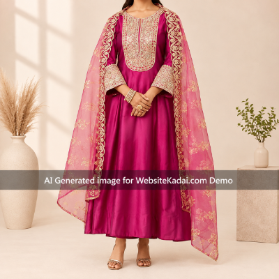 Womens Embroidered Cotton Chudidar Pant Set with MUL Cotton